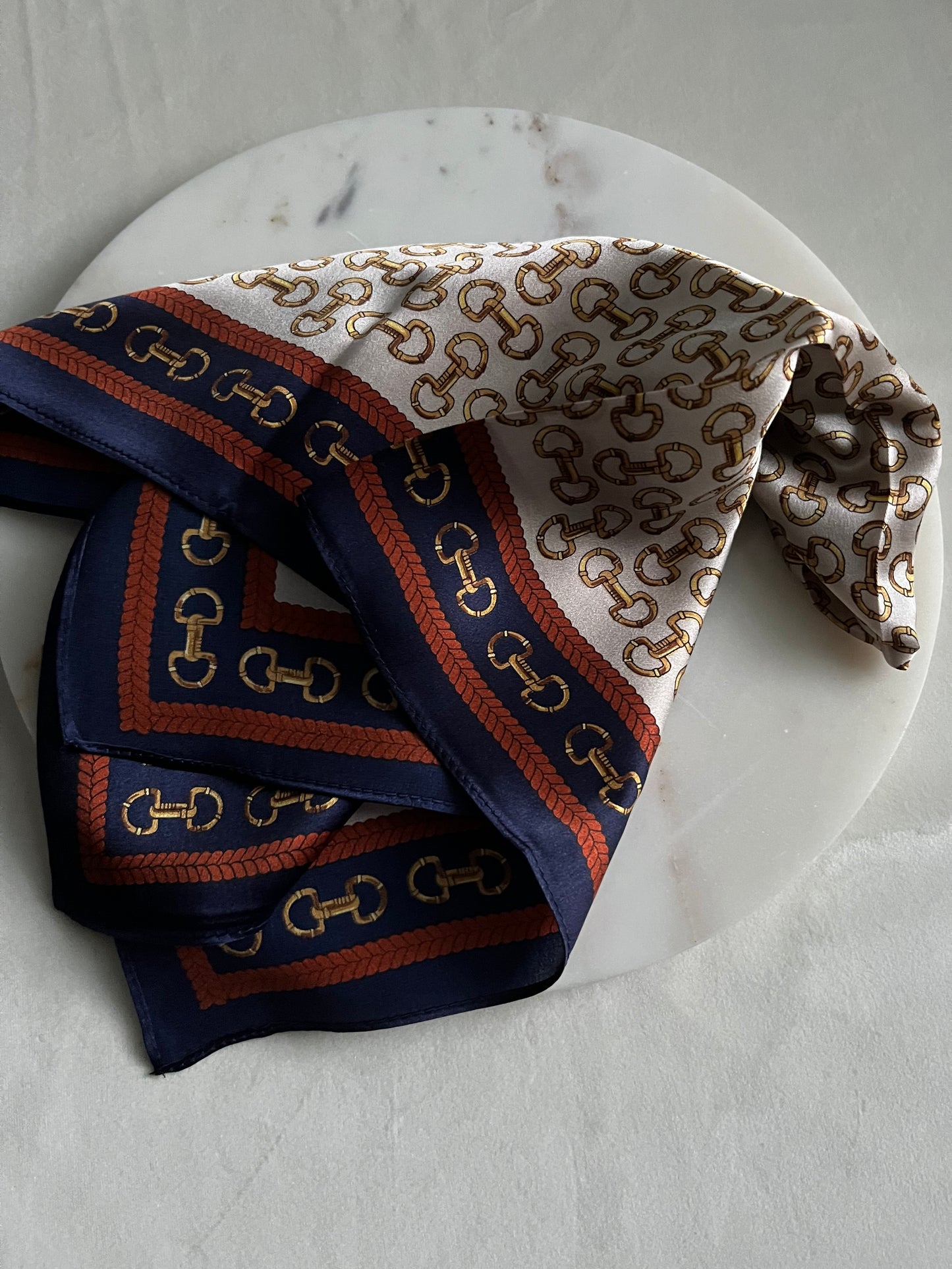 Horse Bit Snaffle Mulberry Silk Scarf Navy