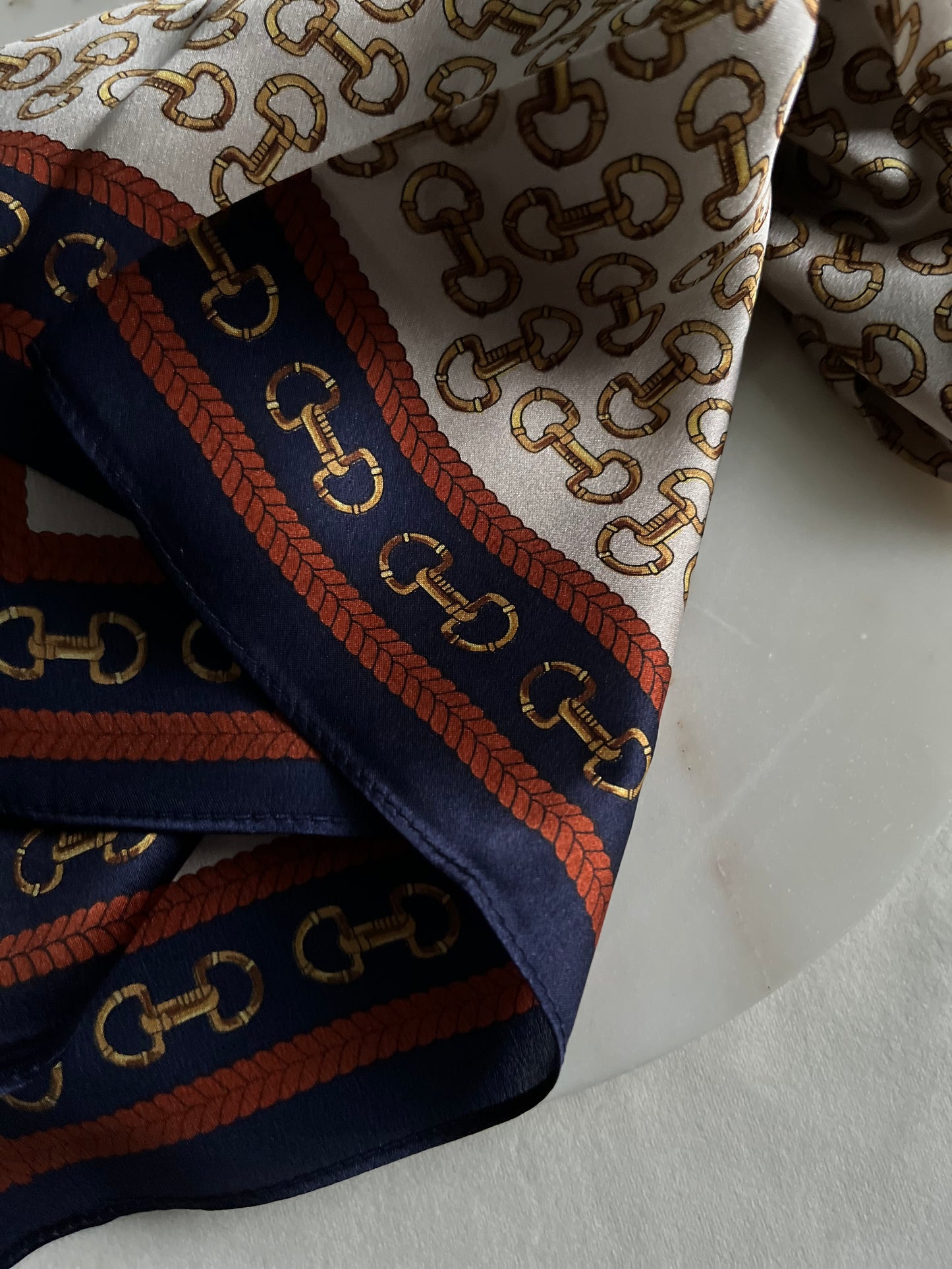 Horse Bit Snaffle Mulberry Silk Scarf Navy