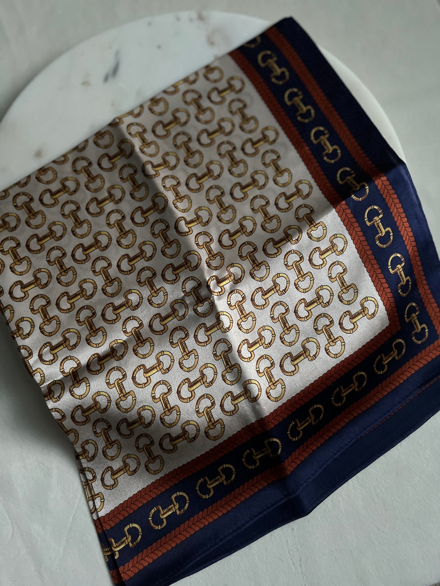 Horse Bit Snaffle Mulberry Silk Scarf Navy
