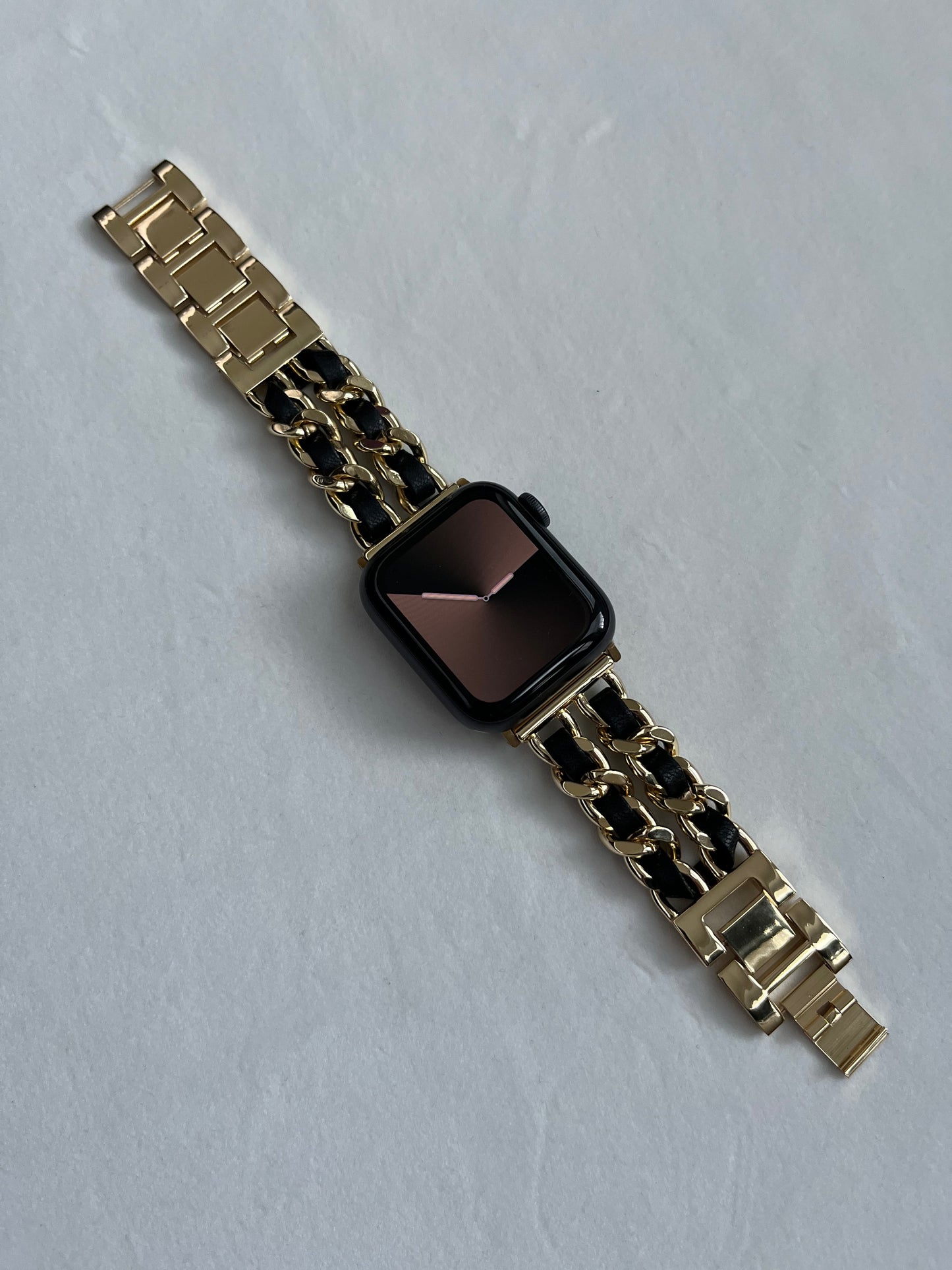 Black Leather Chain Apple Watch Bracelet