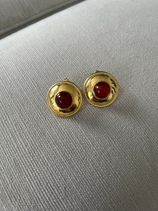 Burgundy Round Earrings