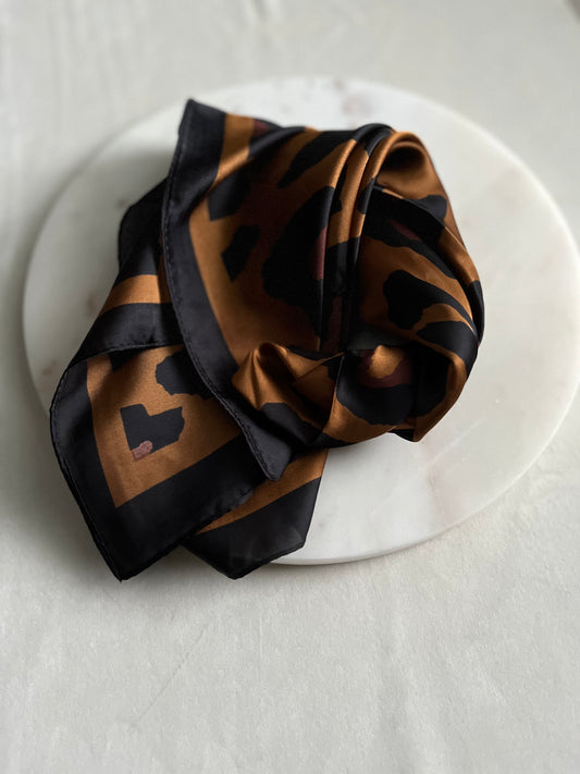 Brown Leopard Satin Scarf